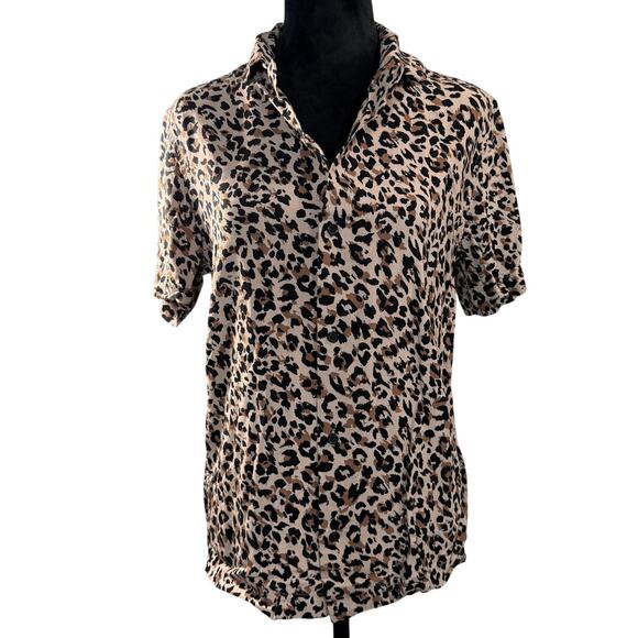H&M Leopard Print Button Down Shirt Women XS Short Sleeve Casual Top - Picture 1 of 5